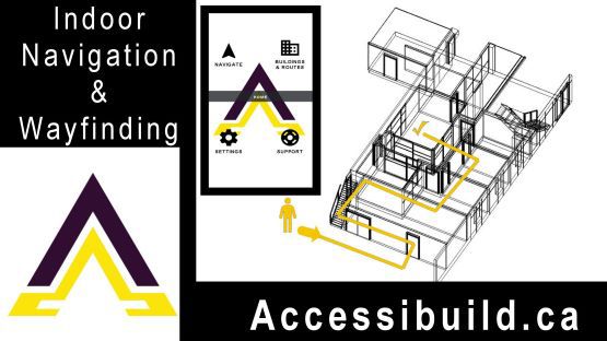 3D-Image of a building along with accessibuild app home page screenshot